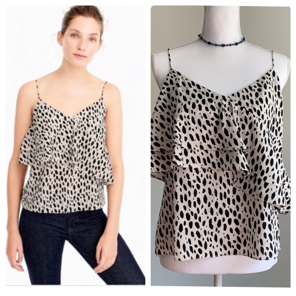 J.CREW Silk Leopard Ruffle Camisole Blouse